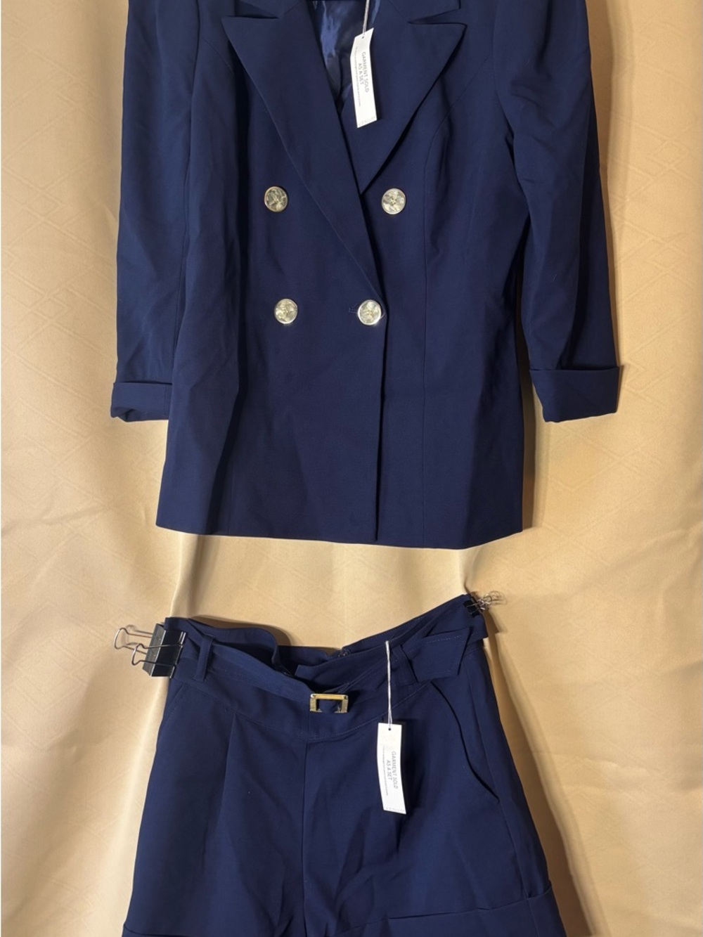 Venus Navy Double-Breasted Blazer and Tailored Shorts Set 0073